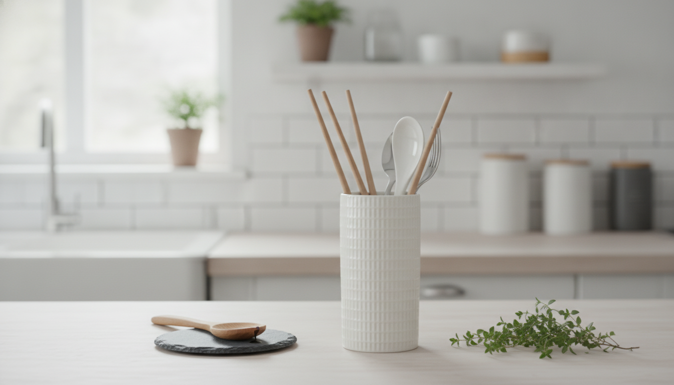 Embossed Ceramic Spoon & Chopstick Rest for Minimal Counters