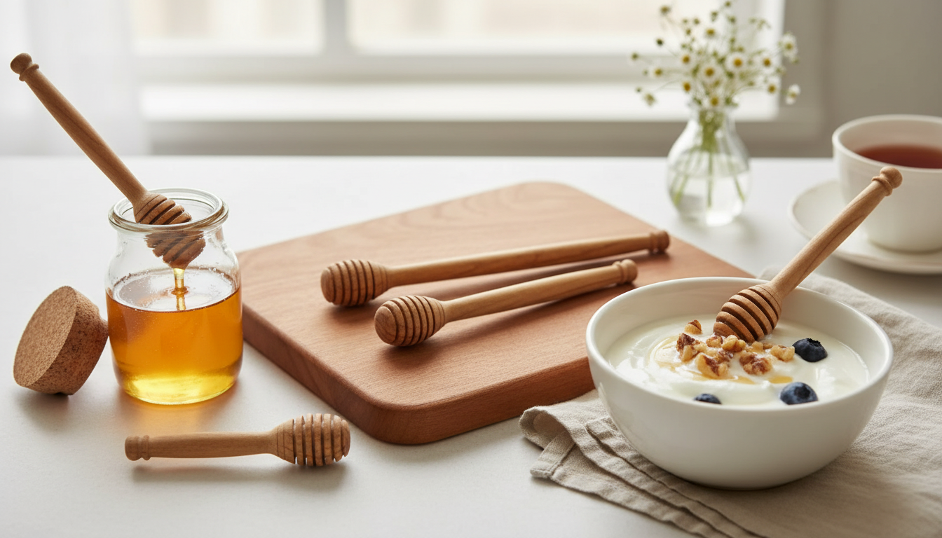 Olive Wood Honey Dipper Stick for Clean, Easy Drizzles